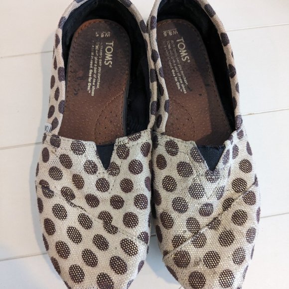 TOMS Gold Polka Dot Classic Canvas Shoes Size W8.5 - Picture 2 of 9